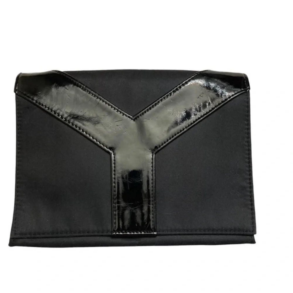 YSL YVES SAINT LAURENT black cosmetic bag with built in Mirror